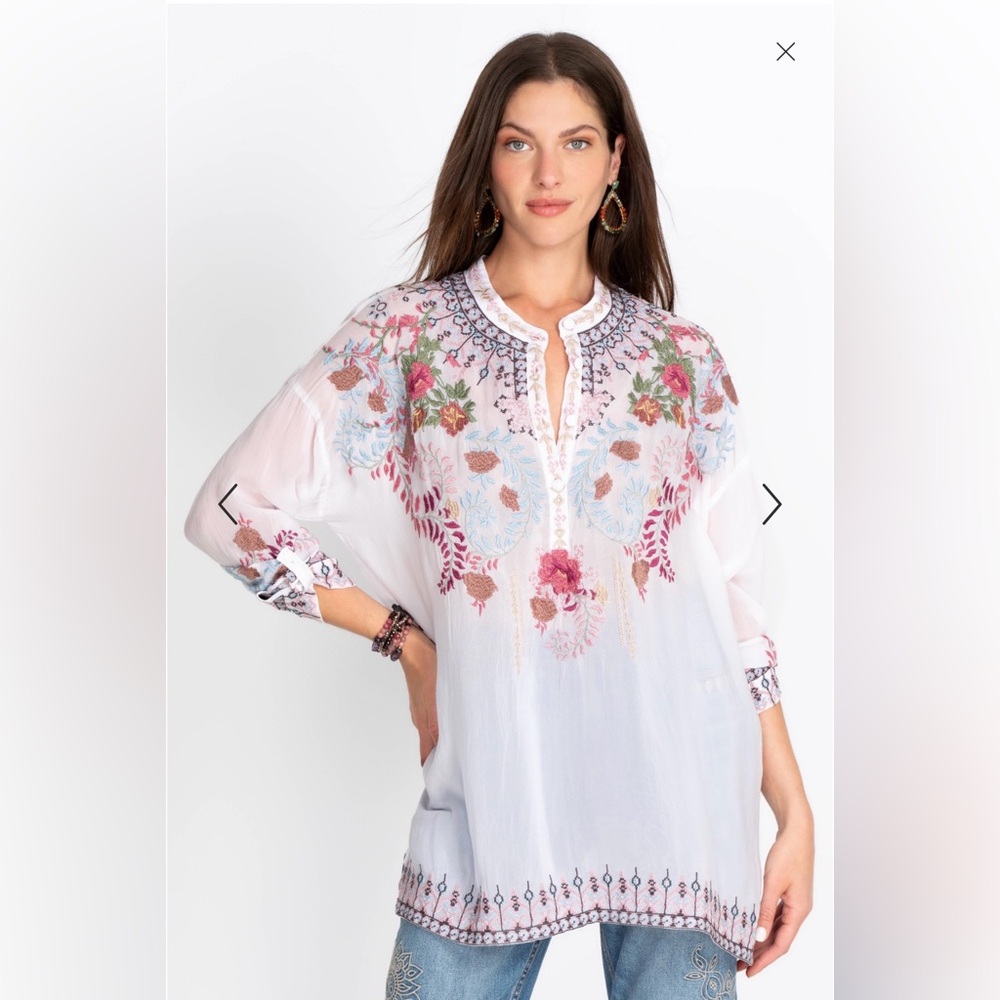 Johnny Was Sundae Tunic Top With Embroidery Medium Boho Floral Festival $358
